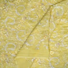 Yellow Colour Mal Chanderi Embroidered Fabric