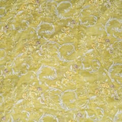 Yellow Colour Mal Chanderi Embroidered Fabric