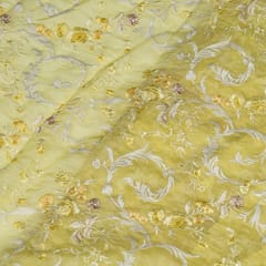 Yellow Colour Mal Chanderi Embroidered Fabric