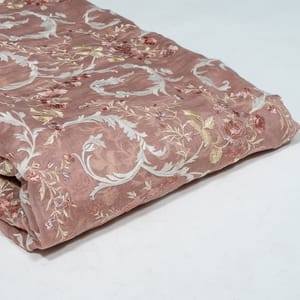 Onion Pink Color Mal Chanderi Embroidered Fabric
