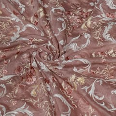 Onion Pink Colour Mal Chanderi Embroidered Fabric