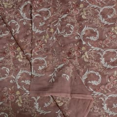 Onion Pink Colour Mal Chanderi Embroidered Fabric