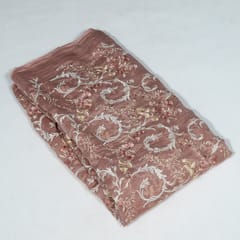 Onion Pink Colour Mal Chanderi Embroidered Fabric