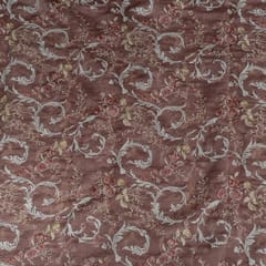 Onion Pink Colour Mal Chanderi Embroidered Fabric