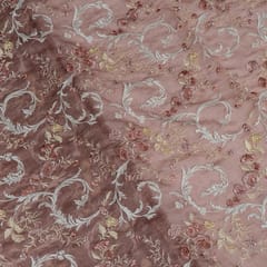 Onion Pink Colour Mal Chanderi Embroidered Fabric
