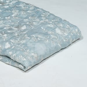 Mint Green Color Mal Chanderi Embroidered Fabric