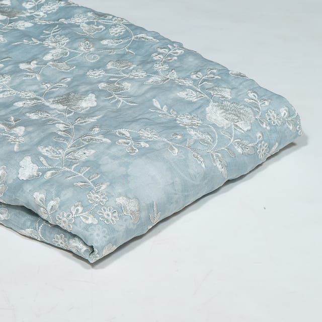 Mint Green Colour Mal Chanderi Embroidered Fabric