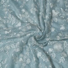 Mint Green Colour Mal Chanderi Embroidered Fabric