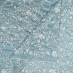 Mint Green Colour Mal Chanderi Embroidered Fabric