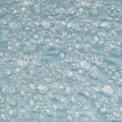 Mint Green Colour Mal Chanderi Embroidered Fabric