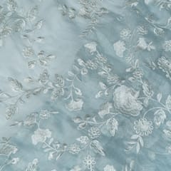 Mint Green Colour Mal Chanderi Embroidered Fabric