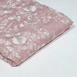 Onion Pink Color Mal Chanderi Embroidered Fabric