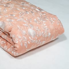 Peach Colour Mal Chanderi Embroidered Fabric
