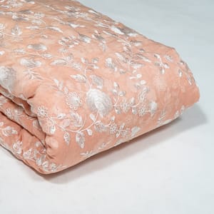 Peach Color Mal Chanderi Embroidered Fabric