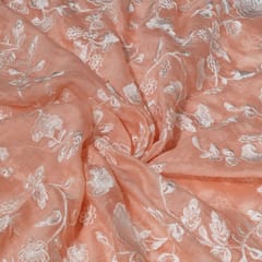 Peach Colour Mal Chanderi Embroidered Fabric
