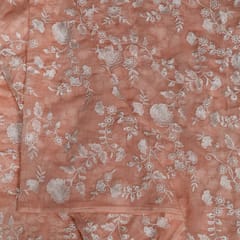 Peach Colour Mal Chanderi Embroidered Fabric