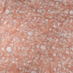 Peach Colour Mal Chanderi Embroidered Fabric
