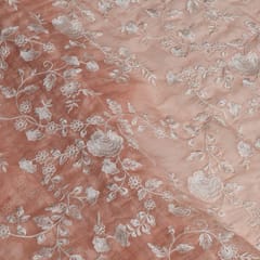 Peach Colour Mal Chanderi Embroidered Fabric