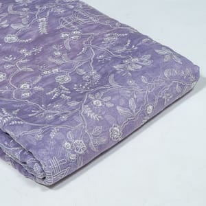 Lavender Color Mal Chanderi Embroidered Fabric