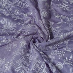 Lavender Colour Mal Chanderi Embroidered Fabric