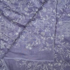 Lavender Colour Mal Chanderi Embroidered Fabric