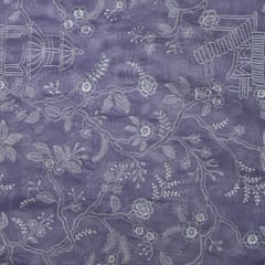 Lavender Colour Mal Chanderi Embroidered Fabric