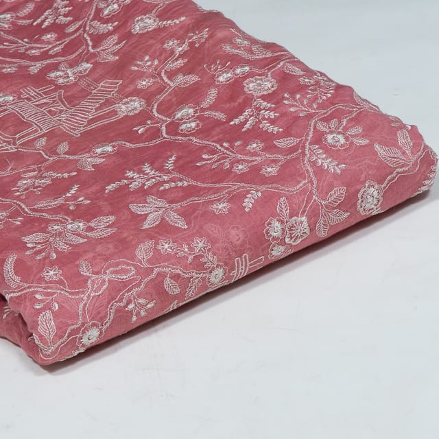 Gajree Colour Mal Chanderi Embroidered Fabric