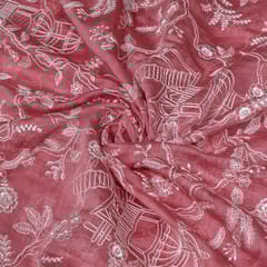 Gajree Colour Mal Chanderi Embroidered Fabric