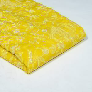 Yellow Color Mal Chanderi Embroidered Fabric