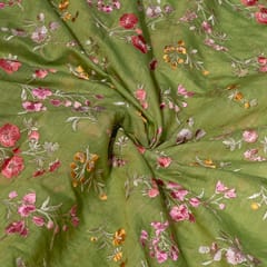 Green Colour Mal Chanderi Embroidered Fabric