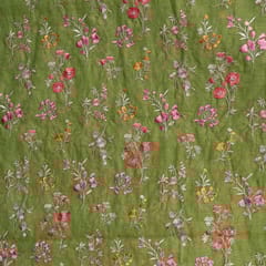 Green Colour Mal Chanderi Embroidered Fabric