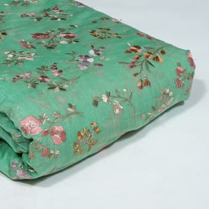Sea Green Color Mal Chanderi Embroidered Fabric