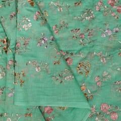 Sea Green Colour Mal Chanderi Embroidered Fabric