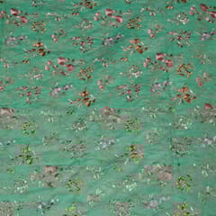 Sea Green Colour Mal Chanderi Embroidered Fabric