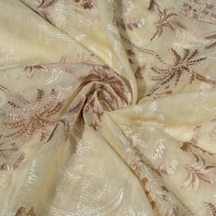 Light Yellow Colour Mal Chanderi Embroidered Fabric