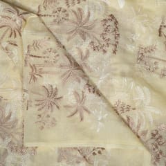 Light Yellow Colour Mal Chanderi Embroidered Fabric