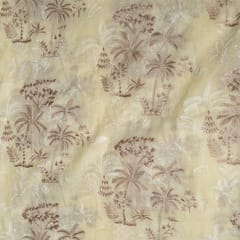 Light Yellow Colour Mal Chanderi Embroidered Fabric