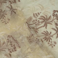 Light Yellow Colour Mal Chanderi Embroidered Fabric
