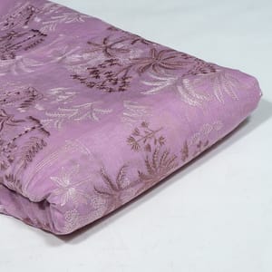Lavender Color Mal Chanderi Embroidered Fabric