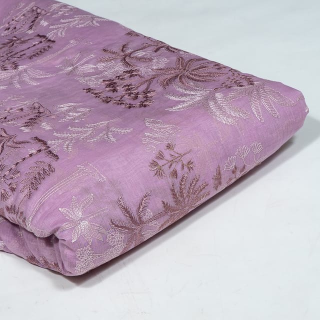 Lavender Colour Mal Chanderi Embroidered Fabric