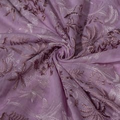 Lavender Colour Mal Chanderi Embroidered Fabric