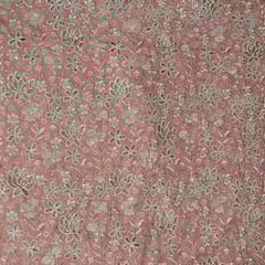 Pink Colour Tissue Crepe Cutwork Fabric