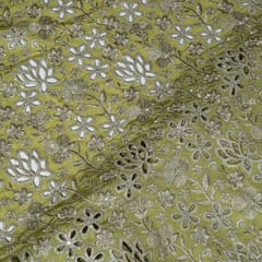 Mehendi Green Colour Tissue Crepe Cutwork Fabric