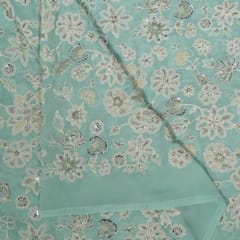 Green Colour Georgette Embroidered Fabric