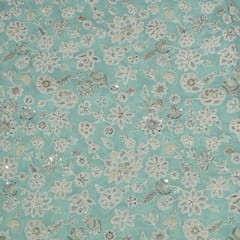 Green Colour Georgette Embroidered Fabric