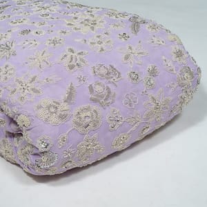 Lavender Color Georgette Embroidered Fabric