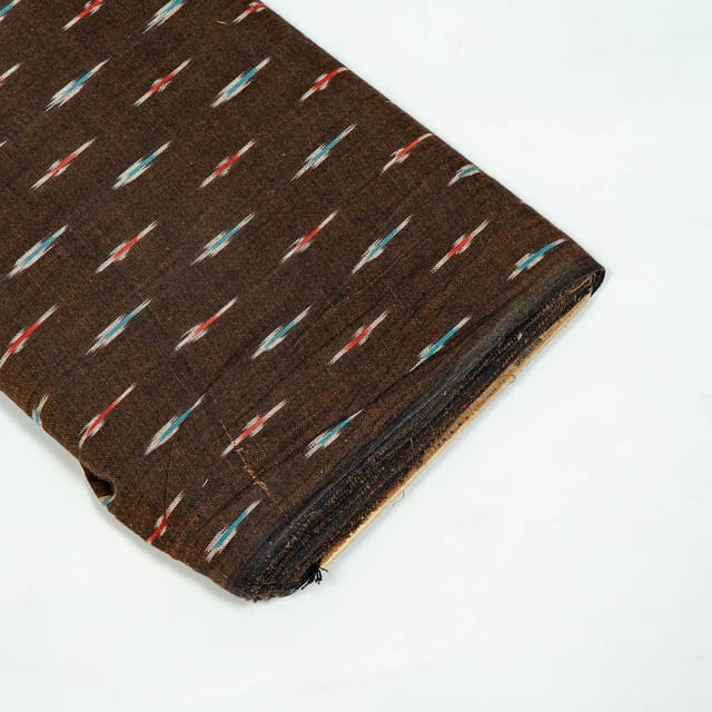 Brown Colour Cotton Ikat Fabric