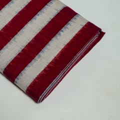 Maroon and White Colour Cotton Ikat Fabric