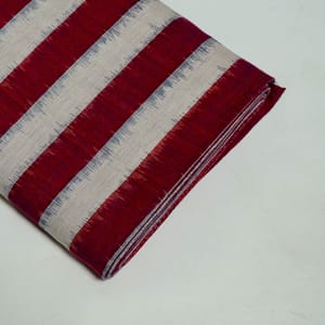 Maroon and White Color Cotton Ikat Fabric