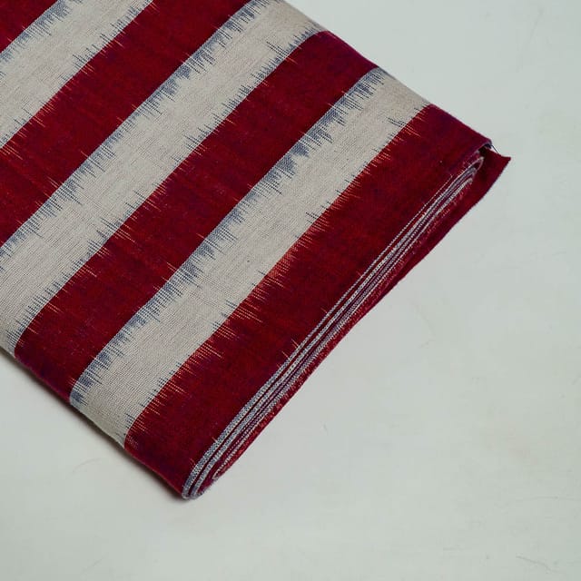 Maroon and White Colour Cotton Ikat Fabric